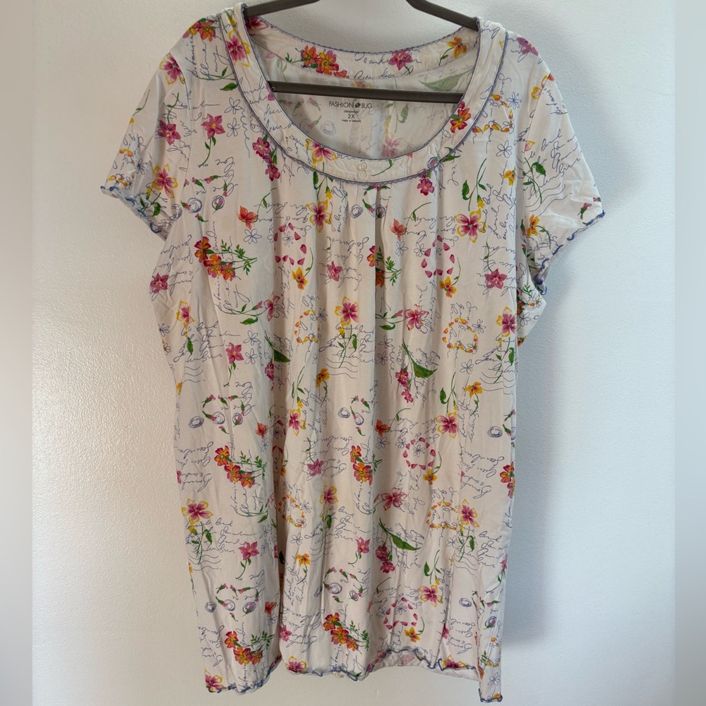 Fashion Bug White Floral Short Nightie 2X